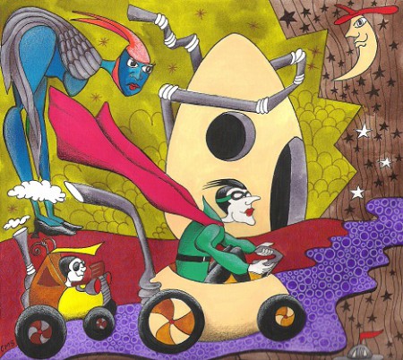 La course - 24x24 cm - gouache